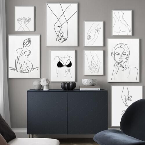 Nordic Literature and Art Decoration Painting Porch Hanging Picture Simple Abstract Character Naked Line Mural for Living Room