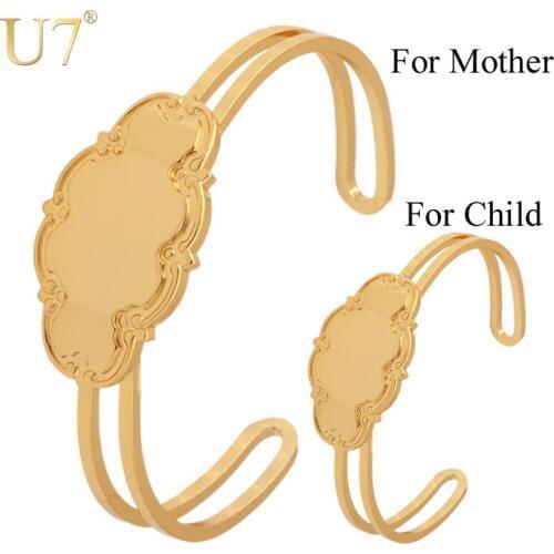 U7 New Unique Cuff Bracelets Set For Mother & Child Gold Color Copper Vintage Jewelry Cuff Bangle Wholesale H422