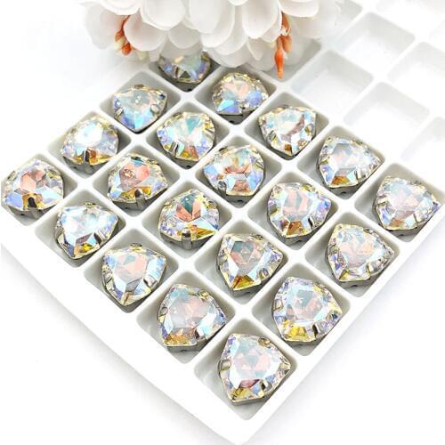 High quality K9 glass sew on rhinestones with claw sliver base 12mm Fat Triangle Crystal rhinestones diy/clothing accessories