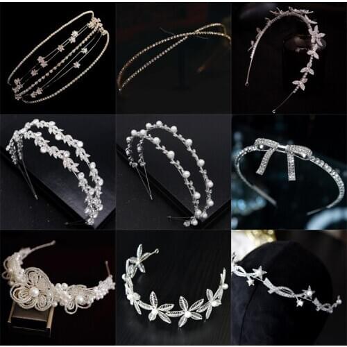 Girls Crystal Wedding Tiara Headband Beaded Flower Prom Bridal Hair Band Gold Leaf Pearl Bride Headpiece For Women Hair Jewelry