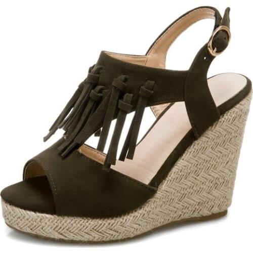 Fashion Tassel High Wedge Zip Platform Sandals Women Extreme High Heels Shoes for Summer 2021 Black Gray Wholesale