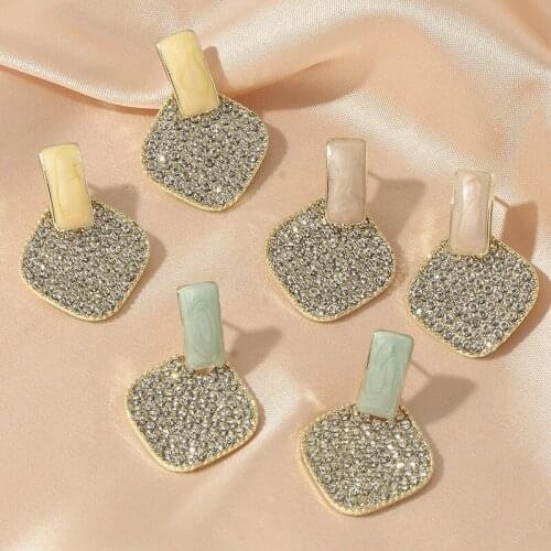 2021 European and American Earrings Temperament Geometric Square Alloy Diamond Earrings for Female Trend Dripping Earrings