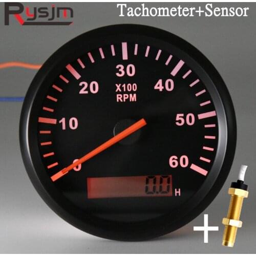 12V 24V Car tachometer Digital Tacho meter 6000 RPM Marine Car RPM Meters With Hourmeter 85MM Car Gauges With M16 M18 Sensor