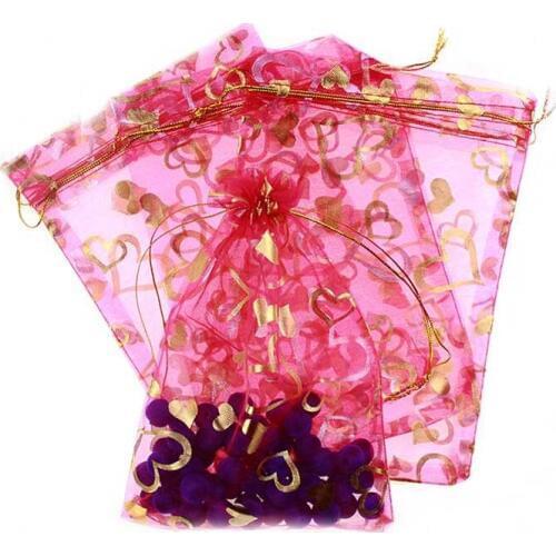 17*23cm 100pcs Rose Gold Heart Gift Bags For Jewelry/wedding/christmas Yarn Bag With Handles Packaging Organza Bags