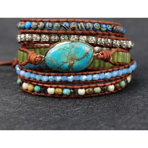 2021 Unique Mixed Natural Stones Charm 5 Strands Wrap Bracelets for women and men Handmade Boho jewelry Gift drop shipping