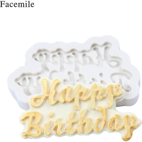 Happy Birthday Alphabet Silicone Chocolate Mold for Cake Topper Decoration Candy Mold Fondant Tool Home Kitchen Baking