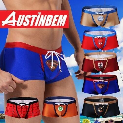 Free shipping!Brand AUSTINBEM mens swimsuit swimwear super man swimming trunk male hot swimming boxers men beach shorts