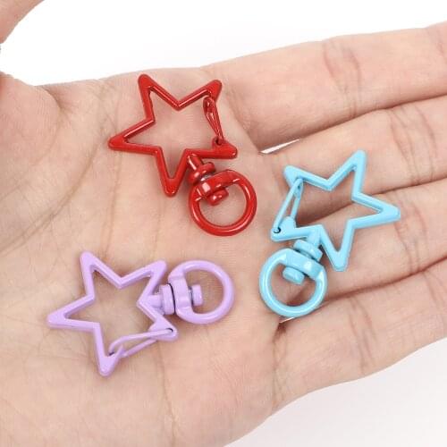 10Pcs/Lot Mixed 14 Colors Alloy Star Shape Keychain Hole Key Ring Keyring for DIY Jewelry Findings for Necklace & Bracelet Chain
