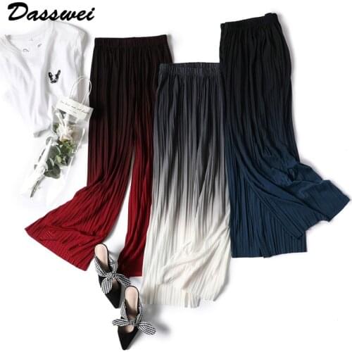 DASSWEI Womens Ice Silk Gradient Wide Leg Pants Pleated Ankle Length Large Size Elastic High Waist Female Summer Loose Trousers