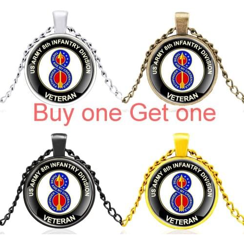 Classic Us Army 8th Infantry Division Black Glass Dome Fashion Pendant Necklace Men Women Accessories Jewelry Gifts