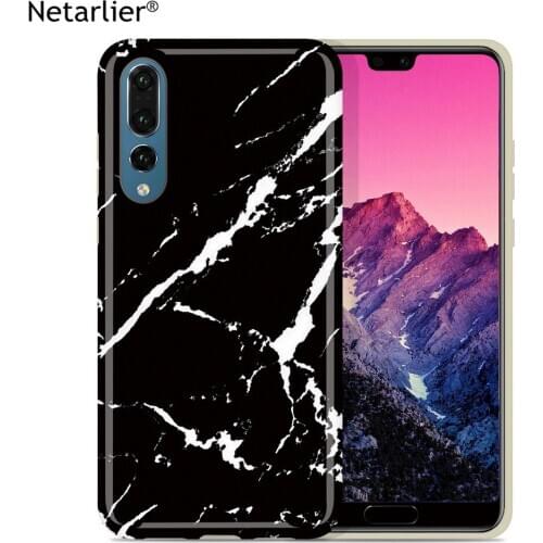 Netarlier case for huawei p20 p20pro black white marble phone case thick IMD material glossy soft protective back cover capa
