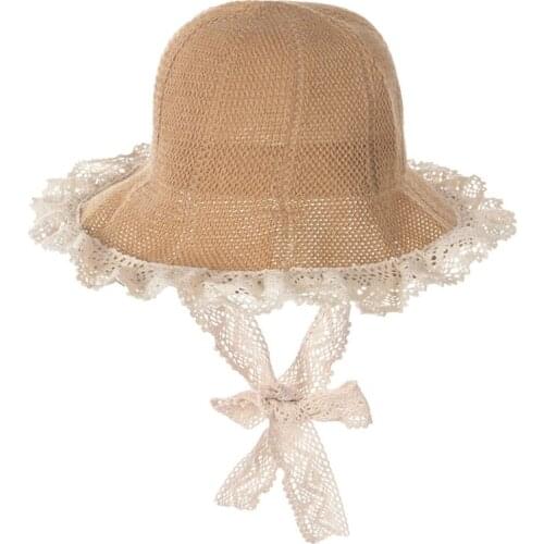 Uclio Childrens Hat Girls Knitted Sunscreen Sunshade Lace Hat Korean Foldable Summer Beach Hat