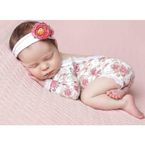 Newborn Photography Props Baby Girl Lace Romper Rose Print Flowers Infants One-piece Infant Photo shoot Accessories New Arrival