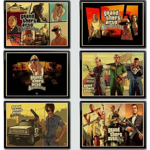 Grand Theft Auto V Game Art Retro Poster Printed GTA 5 Wall Pictures For Living Room Vintage Decorative Wall Painting/Picture