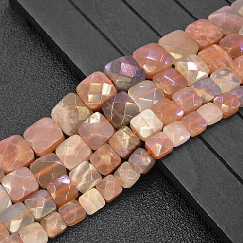 8-14mm Orange White Gray Sunstone Faceted Square Natural Stone Beads For Jewelry Making Beads 15'' Needlework DIY Beads Trinket