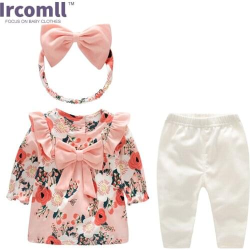 Ircomll Baby Girls Clothing Sets High Qulity Kid Girl Clothes(Top+Pants+Headband) Floral Print Casual 3PCS Girls Suits Outfit