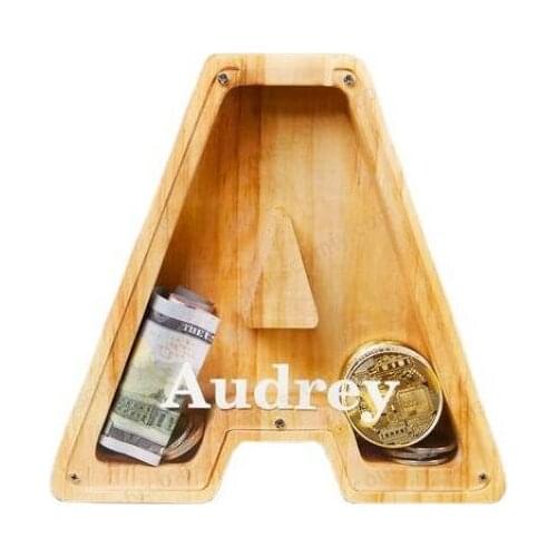 Piggy Bank Creative 26 English Letters Wood Storage Box Household Home Decor Eco-Friendly Ornaments Handicraft Decoration
