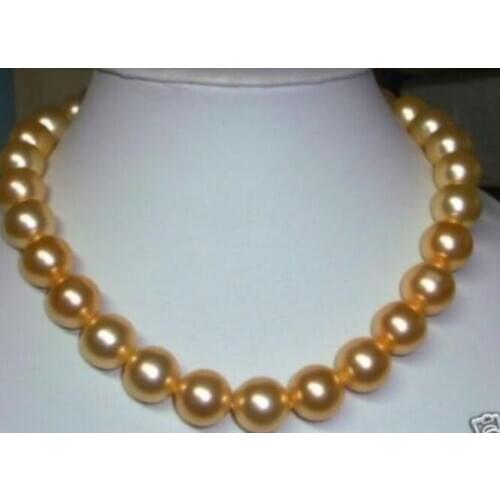 Beautiful 10mm gold south sea shell pearl necklace 18" LL0123>bead charm body jewelry charm jewelry