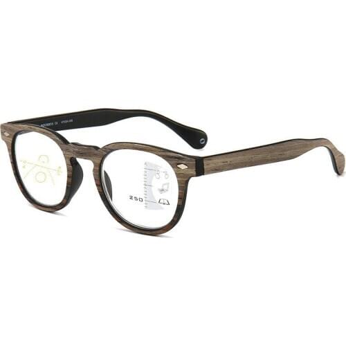 Red Round Multifocal Reading Glasses Unisex Retro Wooden Colors Blue Light Blocking Presbyopia Qūguāngdù 3/5000 Diopter Lens