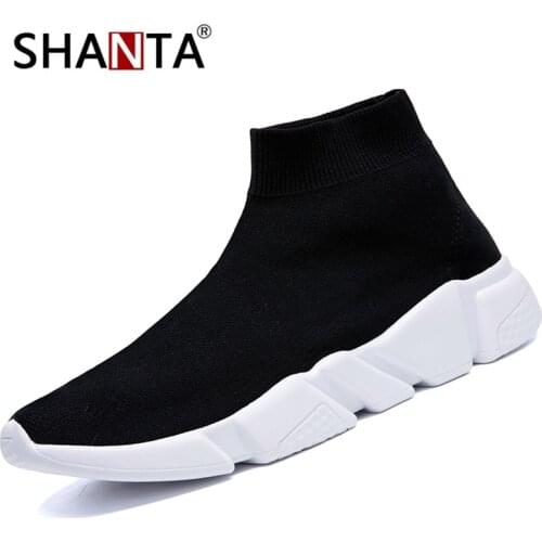 SHANTA Brand Mens Sneakers Beathable Fabric Casual Shoes Men Slip on Sock Shoes Boys Sneakers Light High Top Men Shoes Autumn