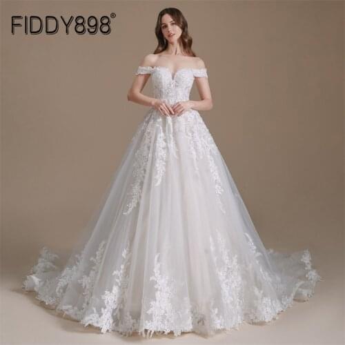 FIDDY898 Elegant Bridal Dress Boho Beach Vintage Off Shoulder Lace White Wedding Dress Plus Size Bride Gown for Women