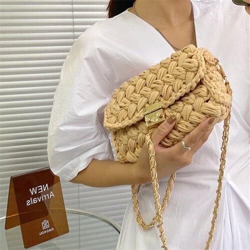 Fashion Woven Square Crossbody Bags for Women Designer Chain Shoulder Bag Luxury Thick String Crossbody Bag Lady Small Flap 2021
