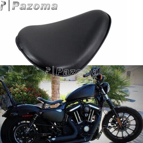 Motorcycle Black Leather Seat Cushion Solo Spring Seat Driver Seat Pad for Harley Sportster XL883 XL1200 Custom Chopper Bobber
