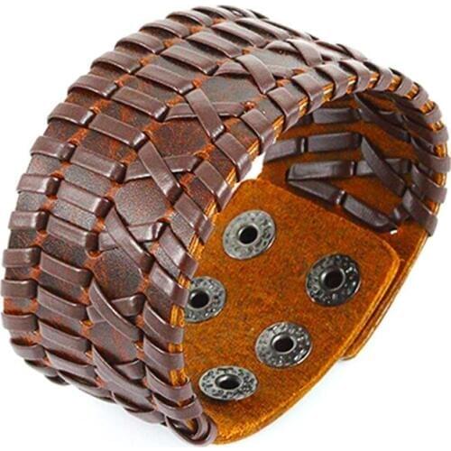 2019 Fashion Button Cuff Bangle Adjustable Leather Bracelet Wristband Friendship Big Wide Bracelet for Men Vintage Punk Jewelry