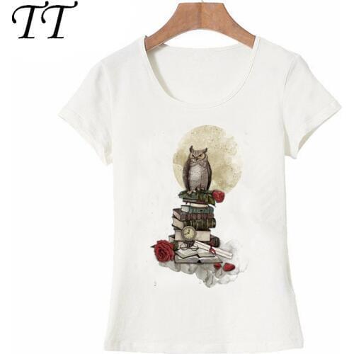 New Arrival T shirt Women Vintage design Bibliophile Owl print T-Shirt Summer novelty women T-Shirt female casual Tops Girl Tees