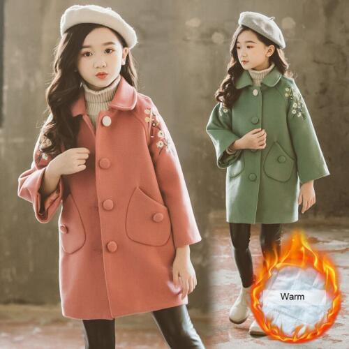 Flower Kids Girls Coat Autumn Winter 2019 Fashion Children Girls Warm Thick Medium Long Woolen Coat Jackets 3-10 Years Clothes