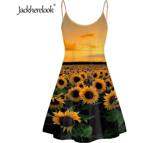 Jackherelook Yellow Floral Sunflower Brand Design Spaghetti Strap Elegant Party Dresses for Girls Summer Beach Sleeveless Dress