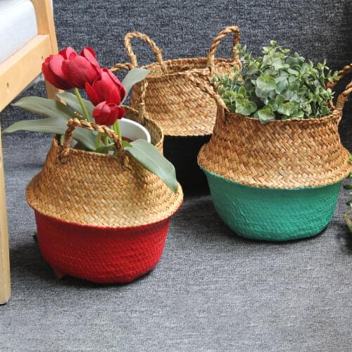 14 Colors Cesta Mimbre Seagrass Handmade Storage Basket Wicker Rattan Osier Garden Flower Pot Planter Laundry Basket Home cesta