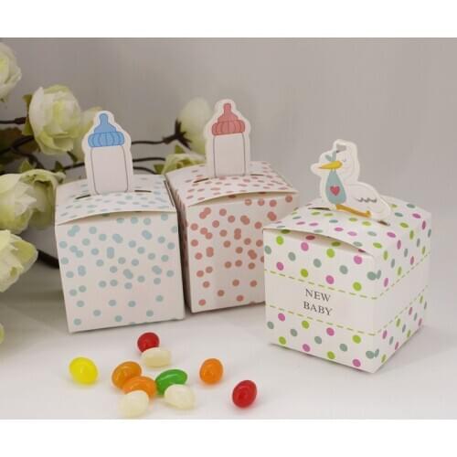 Gift Box Baby Bottle Style Packaging Bags Cute Annunciation Bird Bags for New Baby Shower Birthday Party Pink Boxes Packaging