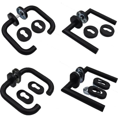 Black Stainless Steel 304 Right Angle Fireproof Door Lock Handle Split Lock Handle Office Building Double Curved Lock