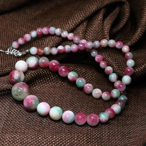Factory outlet multicolor pink dyed jades natural stone chalcedony tower chain necklace 6-14mm round beads jewelry 18inch B1482