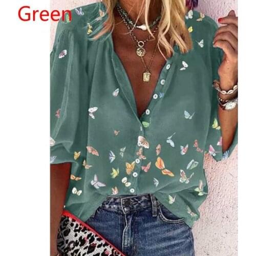 Camisas mujer talla grande 4xl 5xl 6xl,long sleeve turn-down collar butterfly print button up shirt,Green blue purple black gray