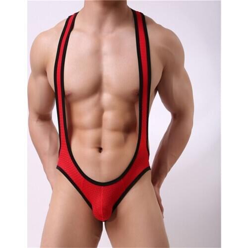 Mesh Men Undershirt Underwear Sexy Wrestling Suit Men Bodysuit Mankini Gay Jockstrap Thong Swimsuit Transparent Bulge Pouch