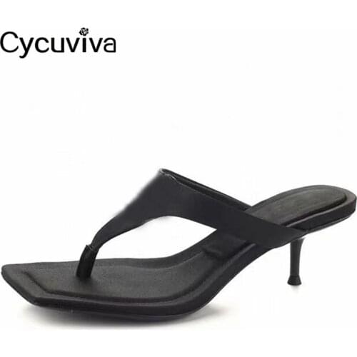 Sexy Summer Leather Women Slippers 2021 Brand Flip Flops Ladies Slides Runway High Heel Women Dress Shoes Sandlias Mujer