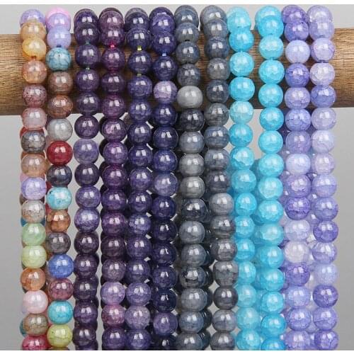Blue Purple Natural Agates Beads 8mm Cracked Round Loose Spacer Bead DIY Handmade Bracelets for Jewelry Making 15'' Finding