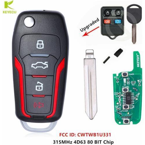 KEYECU Red Replacement Upgraded Flip Remote Car Key Fob 315MHz 4D63 80 BIT Chip for Ford Mustang Edge Explorer FCC: CWTWB1U331