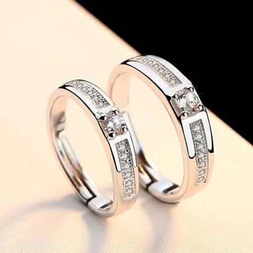 Rhinestone Lovers Ring Fashion Simple Opening Adjustable Zircon Couple Jewelry Engagement Rings Birthday Gift