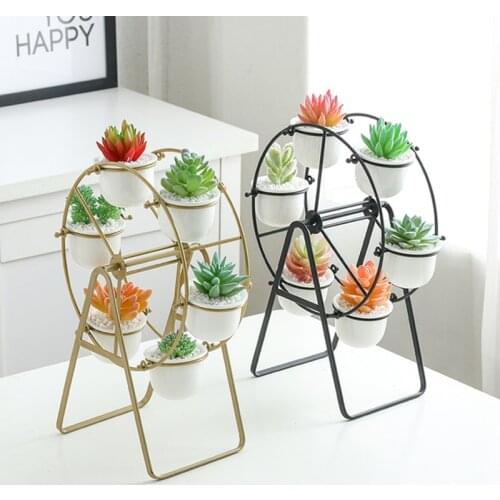 Green art simple creative ins Ferris wheel iron ceramic succulent flower pot Nordic combination flower pot iron frame set
