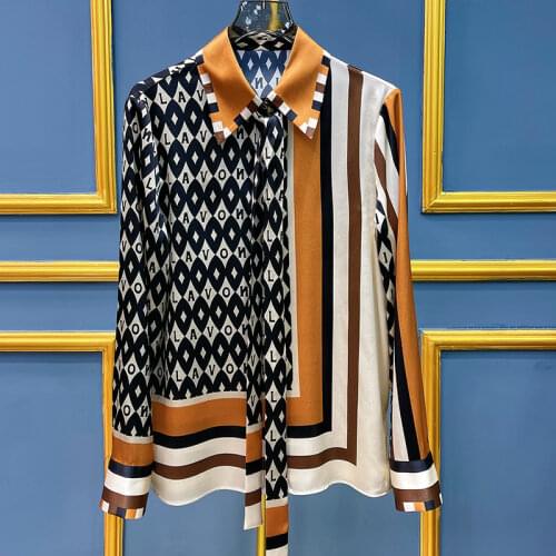 New arrival Fashion womens Print long sleeves Shirts High quality retro print Shirt Tops C027