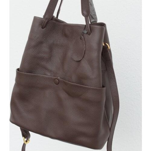 Women Leather Handbag Commuter Tote 100% Soft Real Leather Shoulder Bag Female Daily Large Capacity Shopper Bucket Crossbody Bag