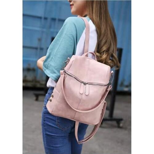 Women Casual Women Backpack PU Leather School Backpack For Teenager Girls Travel Backpack Vintage Solid Shoulder Bags