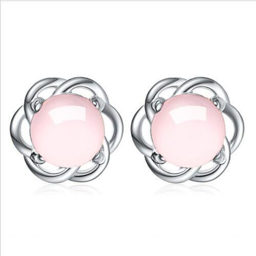 TJP New Fashion Women 925 Silver Stud Earrings Jewelry Trendy Girl Flower Rose Gold Earrings For Lady Female Party Accessories