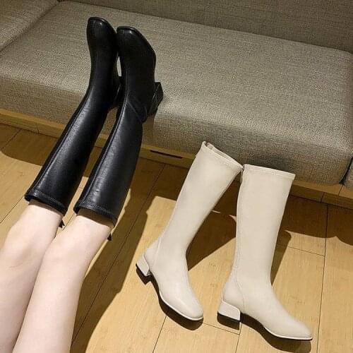Big Size 34-43 Winter Fashion Women Thigh High Long Flat Boots Low Heels Knee High Boots Soft Leather Square Toe Boots Shoes