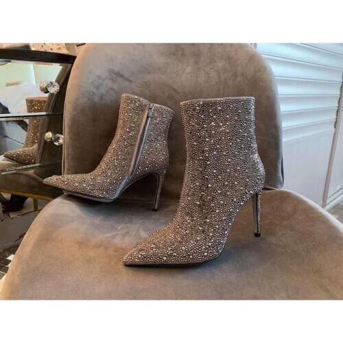 Women Shoes Crystal Suede Ankle Boots Virginie Jewelled Italy Handmade Wedding Boots