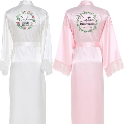 Personalized Custom Women Silk Satin Robe Lace Robe Bride Bridesmaid Robes Bridal Wedding Kimono Robe Short Bathrobe