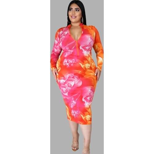 Autumn Women Long Dress Zip V Neck Bag Hips High Waist Sexy Office Dreses Ladies Plus Size Dress Bodycon Wholesale Dropshipping